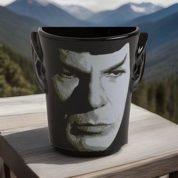 Star Trek Spock Face sculpted 3D Ears Coffee Mug Cup Large Black NWT New Fun - Picture 1 of 14